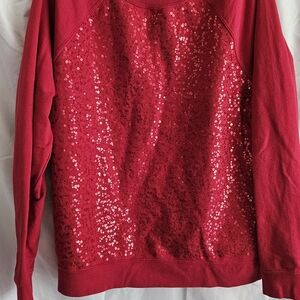 Faded Glory Red Sequin Crew Neck Sweater